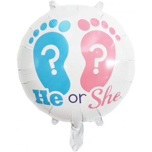 Party Factory Folienballon Gender mit blauem und rosa Fußabdruck, Ø 42 cm.