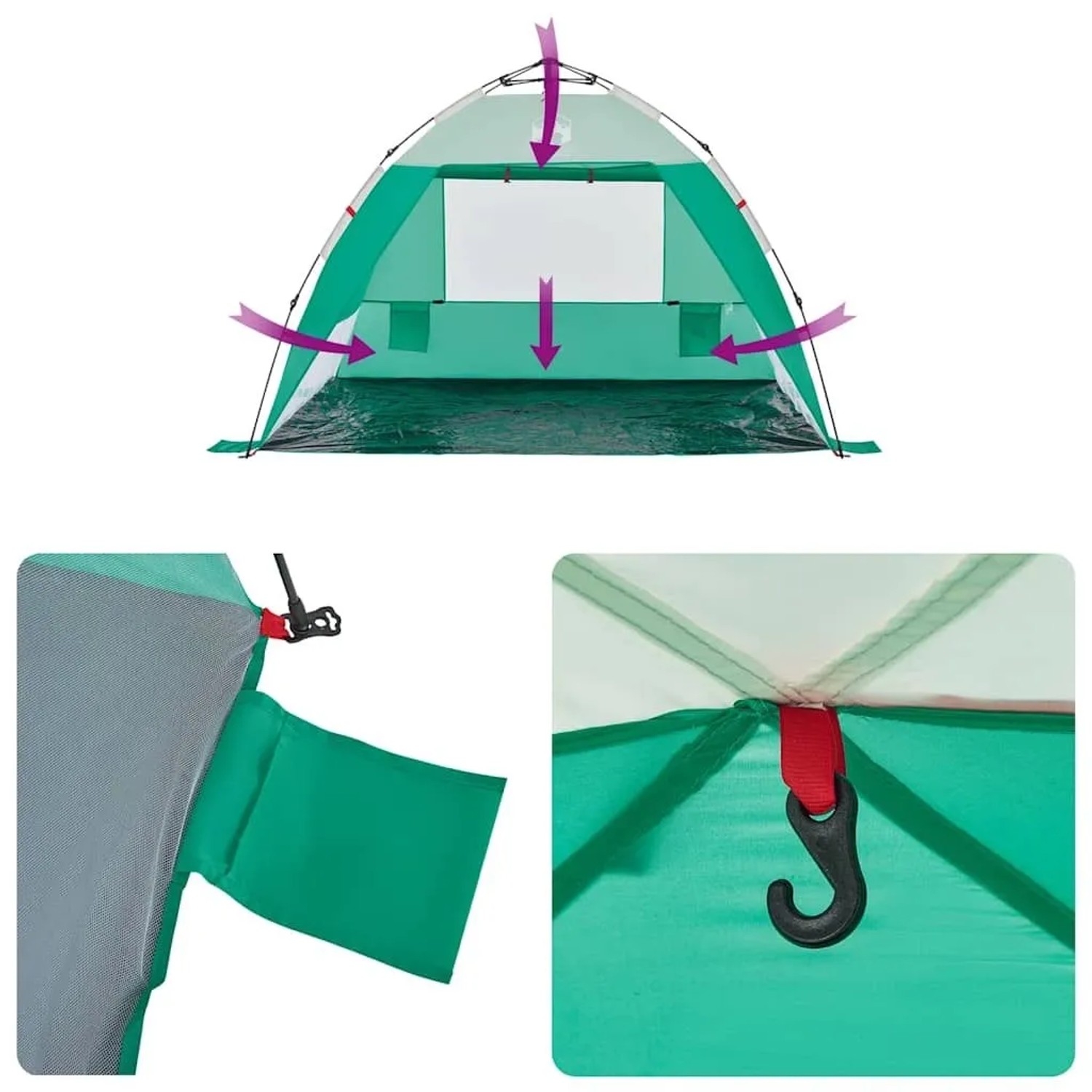 vidaXL Strandzelt 2 Personen Seegrün Quick Release Wasserdicht 4005300_12
