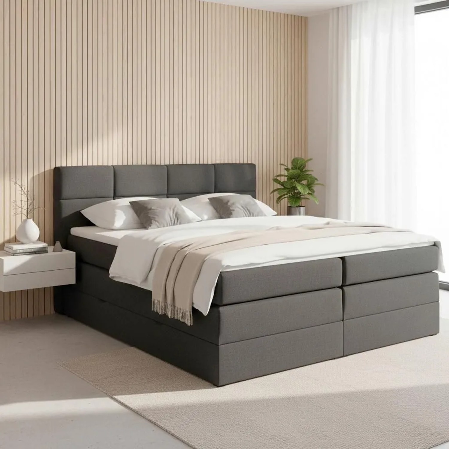 Bessagi Home Boxspringbett Greta Grau ca. 180x200 cm mit Topper