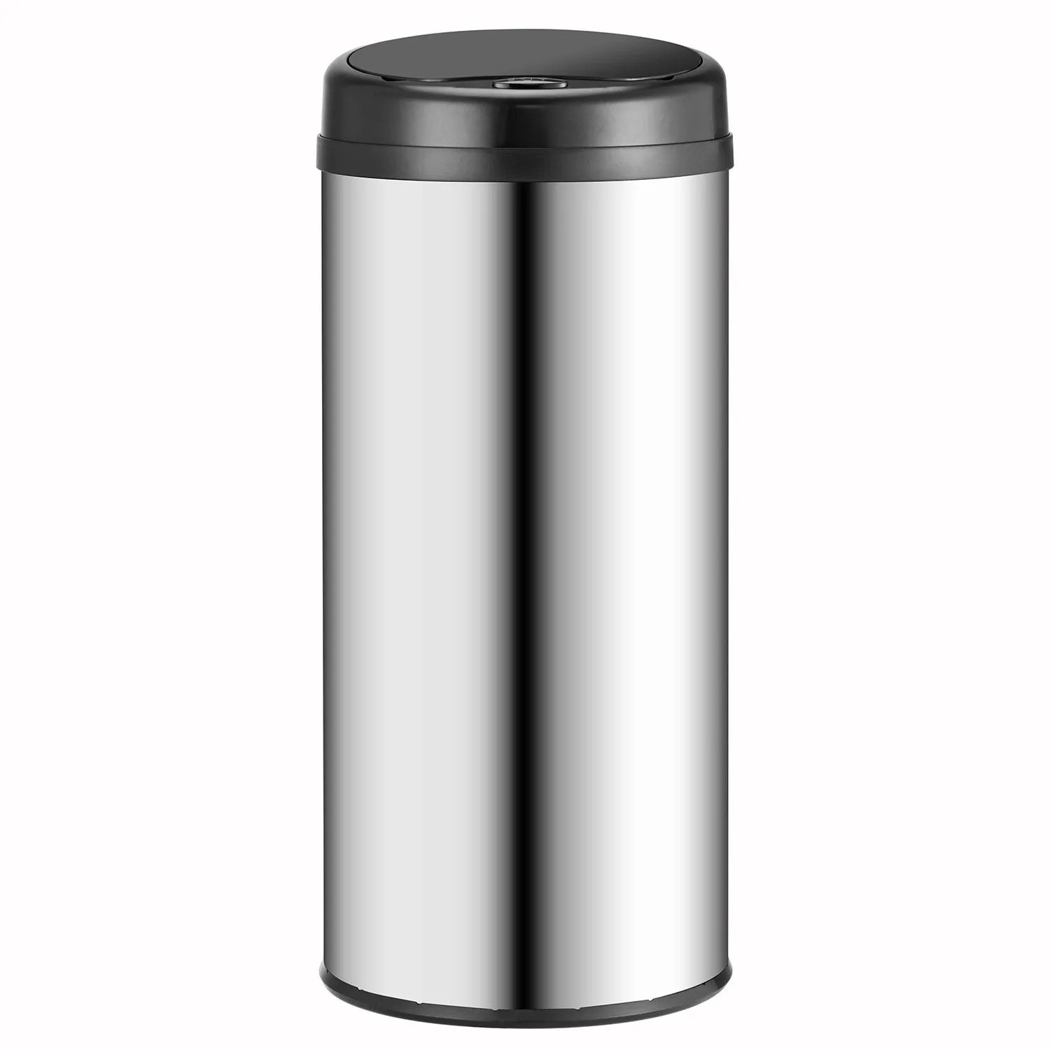 Runder Juskys Mülleimer mit Sensor, 50 L, silberfarben, mit schwarzem Deckel.
