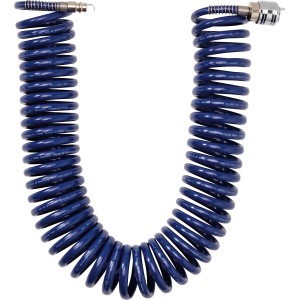 Blauer LUX Spiral-Druckluftschlauch, 8 m lang, mit Schnellkupplung für Kompressor-Zubehör.