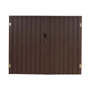 Abschließbare MCW Fahrradgarage J29 in Holzoptik, braun, für 2 Fahrräder. Geräteschuppen mit Metallrahmen.