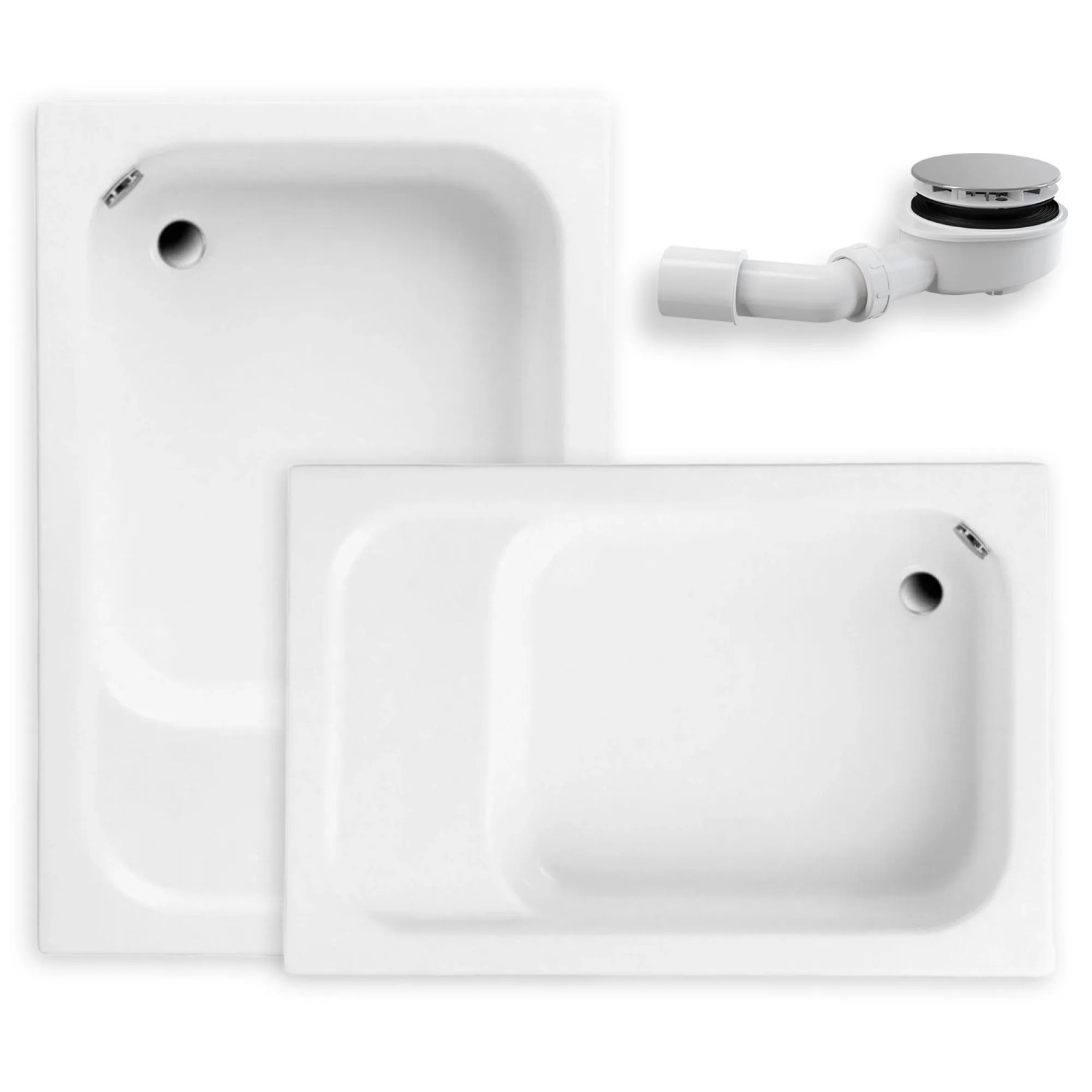 KOLMAN DUSCHWANNE Rechteckig Weiß 120x80 cm Set mit Ablaufgarnitur und Füßen