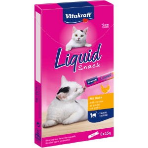 Vitakraft Liquid Snack Huhn, Katzenleckerli mit Taurin für gesunde Augen und Herz, 6x15g.