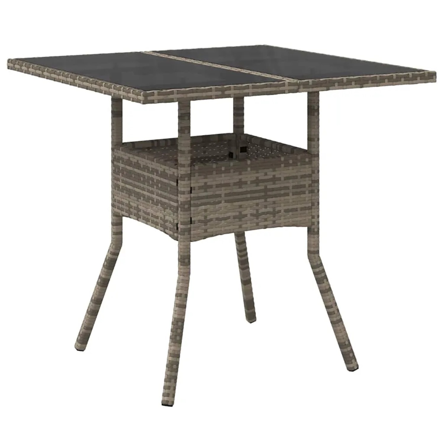 Graue vidaXL Garten Essgruppe, 5-teilig, Poly Rattan Tisch mit Glasplatte.