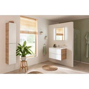 Fackelmann Hochschrank B.Brillant, 30 cm, Asteiche/Weiß Glas, für mehr Stauraum im Badezimmer.