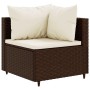 Braunes vidaXL Garten-Lounge-Eckteil aus Polyrattan mit cremeweißen Kissen.