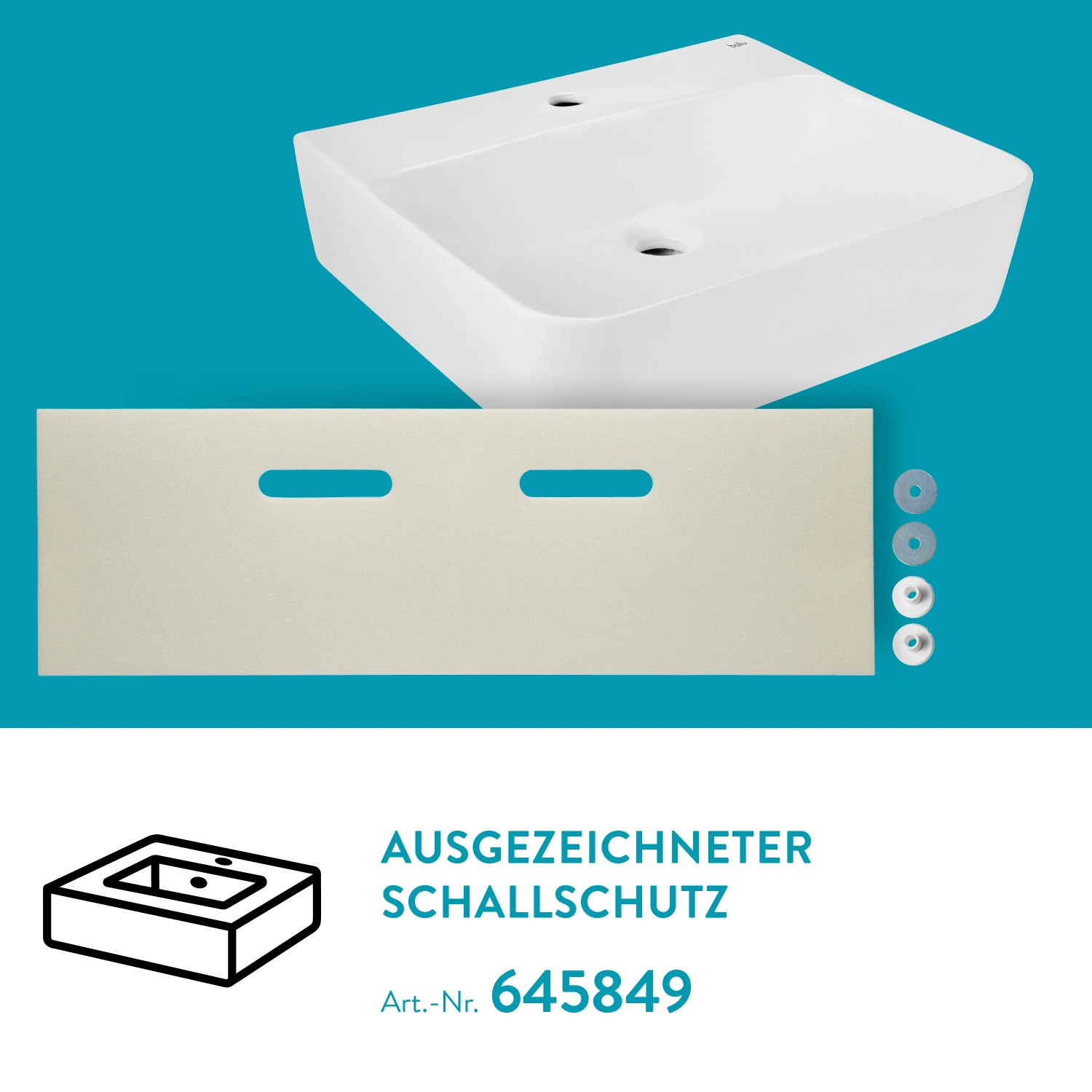baliv Rockport Handwaschbecken, weiß, 50 cm, mit Schallschutz für Wand- & Aufsatzmontage.
