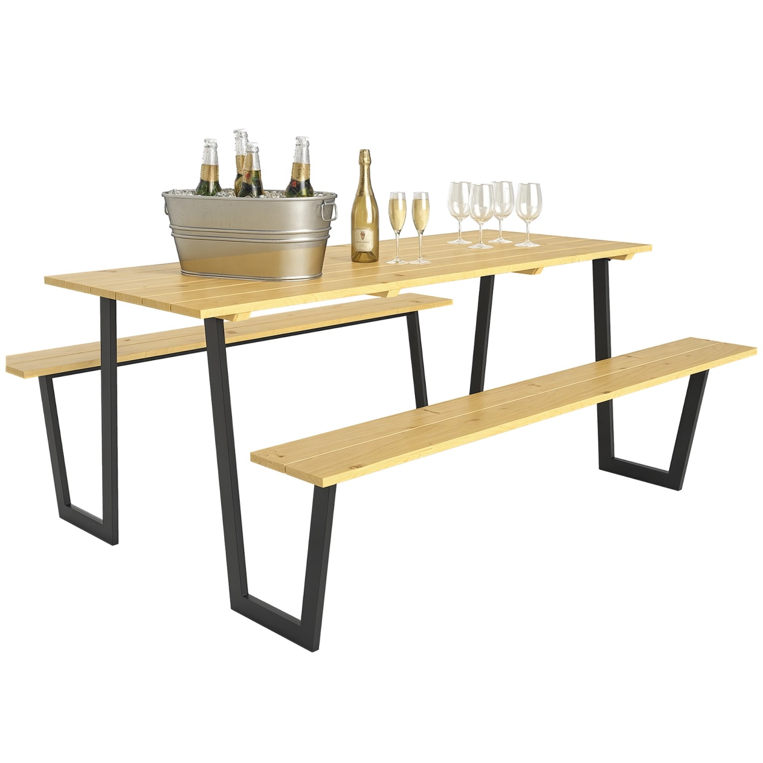 Outsunny Bierzeltgarnitur Fichtenholz  Stahl 175L x 148B x 78H cm Naturholz günstig online kaufen