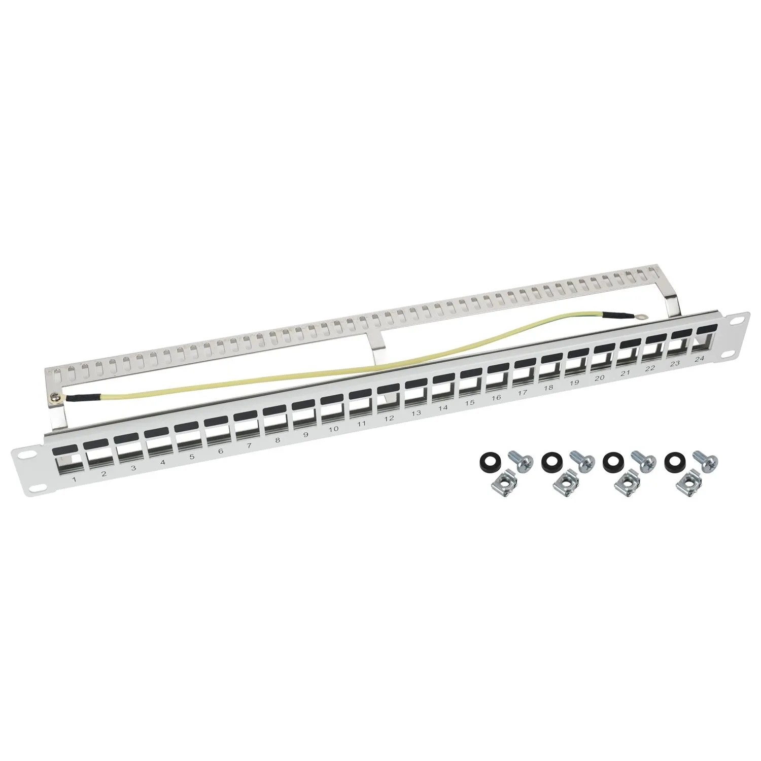 HMF 66446-07 STP Keystone-Patchpanel für Serverschrank 19 Zoll 1 HE 24 Ports RJ45 Geschirmt Lichtgrau