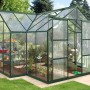 Vitavia Gewächshaus Sirius 13 m² mit Fundament, Smaragdgrün, Glas. Pflanzenzucht im Garten.