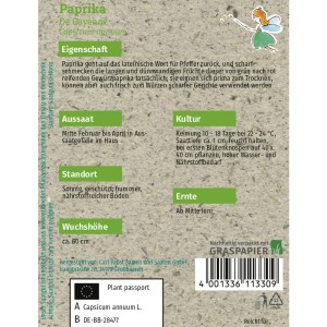 Saatgutpackung Grüne Fee Paprika De Cayenne, Inhalt reicht für ca. 30 Pflanzen.