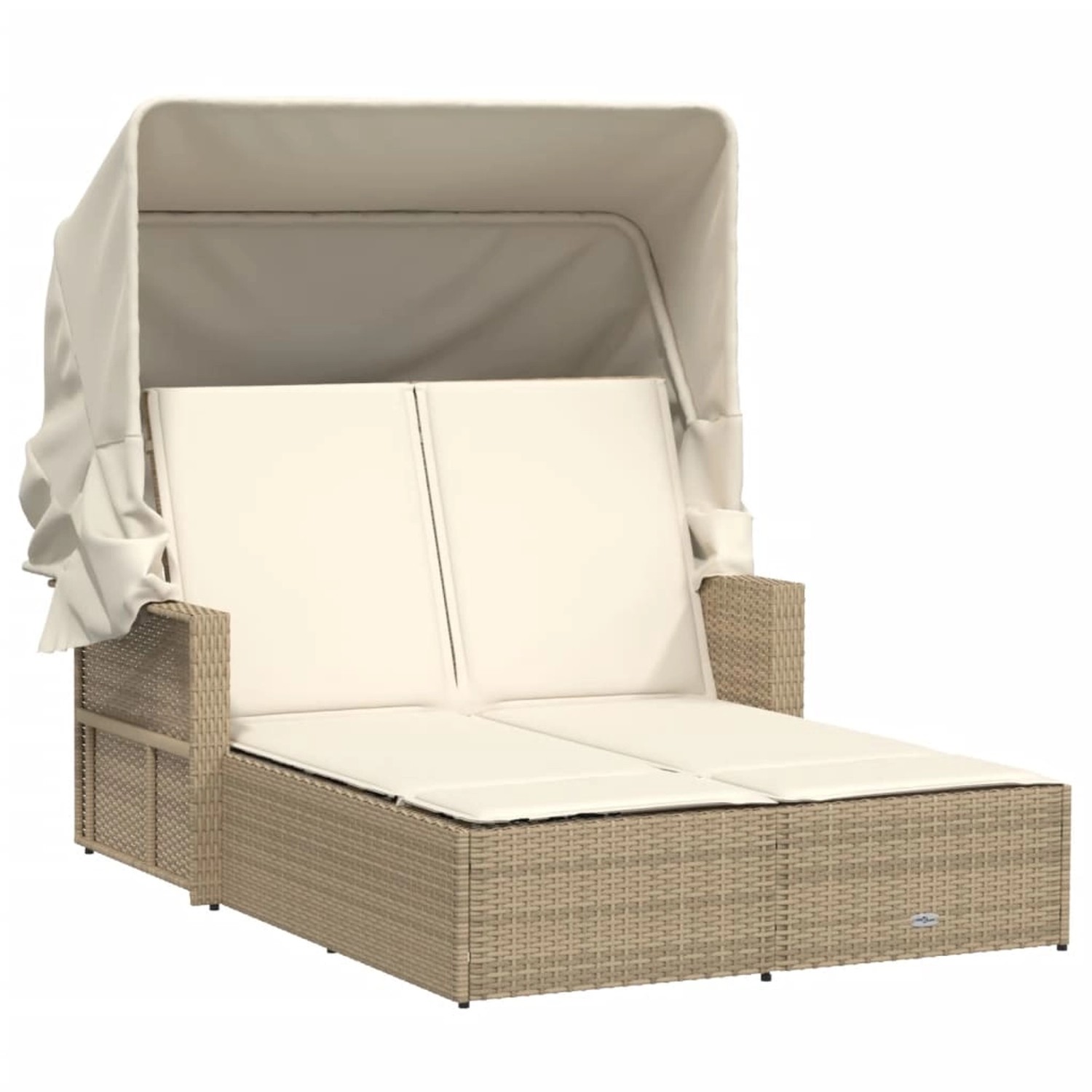 vidaXL Doppel-Sonnenliege mit Dach und Auflagen Beige Poly Rattan 365810