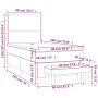 vidaXL Boxspringbett rosa (90x190 cm) mit Matratze und Bank, Maße eingezeichnet.