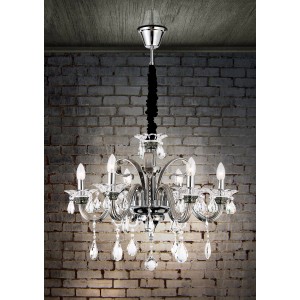 Globo Kronleuchter Dunja, Chrom/Glas, 6-flammig, für E14 Leuchtmittel. Elegante Beleuchtung.