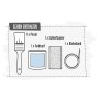 CREATE! by OBI DIY Farb-Set Taubenblau: Pinsel, Farbtopf, Schleifpapier und Klebeband.