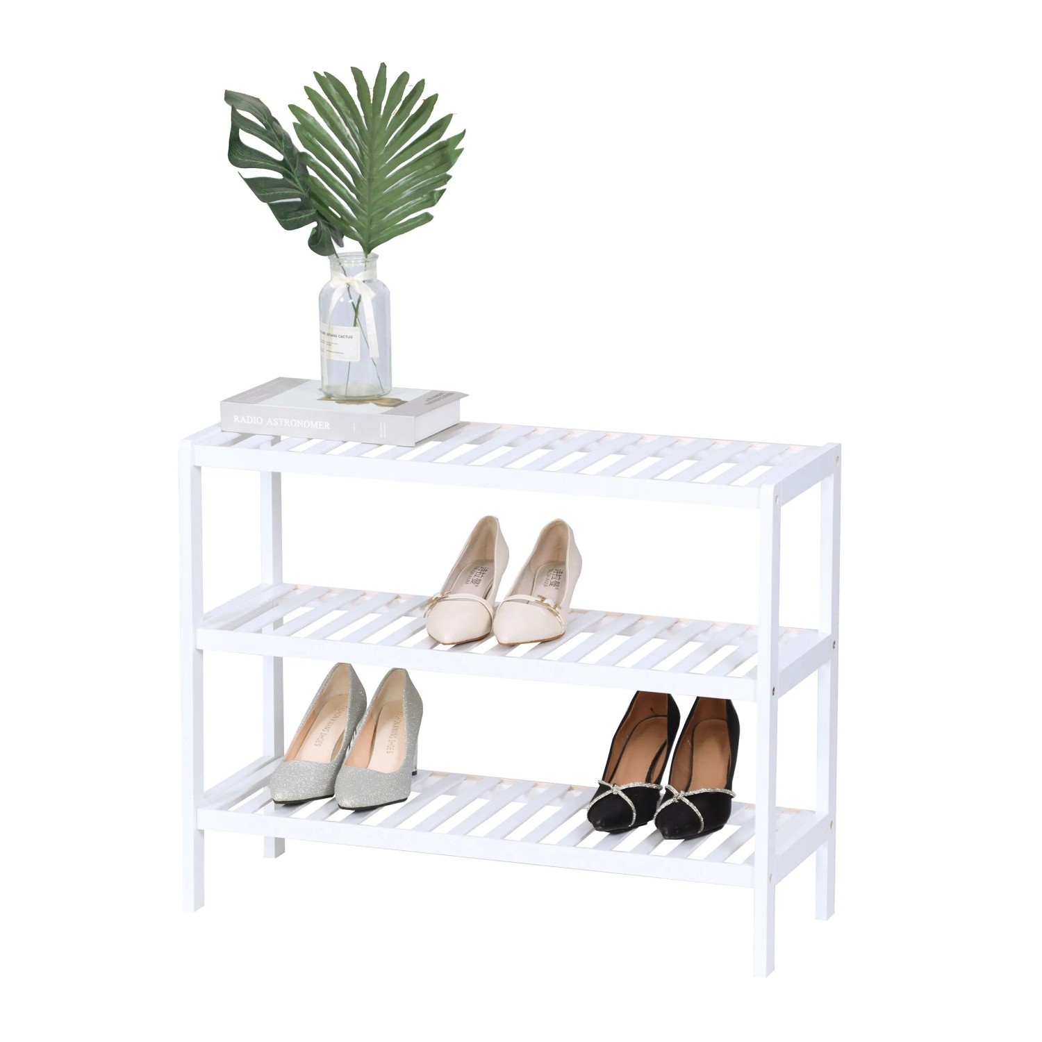 Relaxdays Schuhregal Bambus Weiß Platzsparend 54,5 cm x 70 cm x 24,5 cm