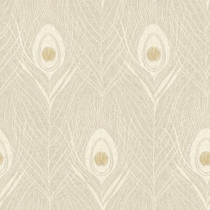 Beige Vliestapete mit Ethno-Federn im Boho Chic Design von Tadessi.