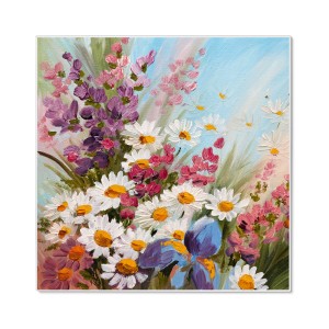 Weiße Magnettafel 50x50cm mit Blumenmotiv 'Sommerstrauss', inkl. 4 Magnete. Wanddekoration.