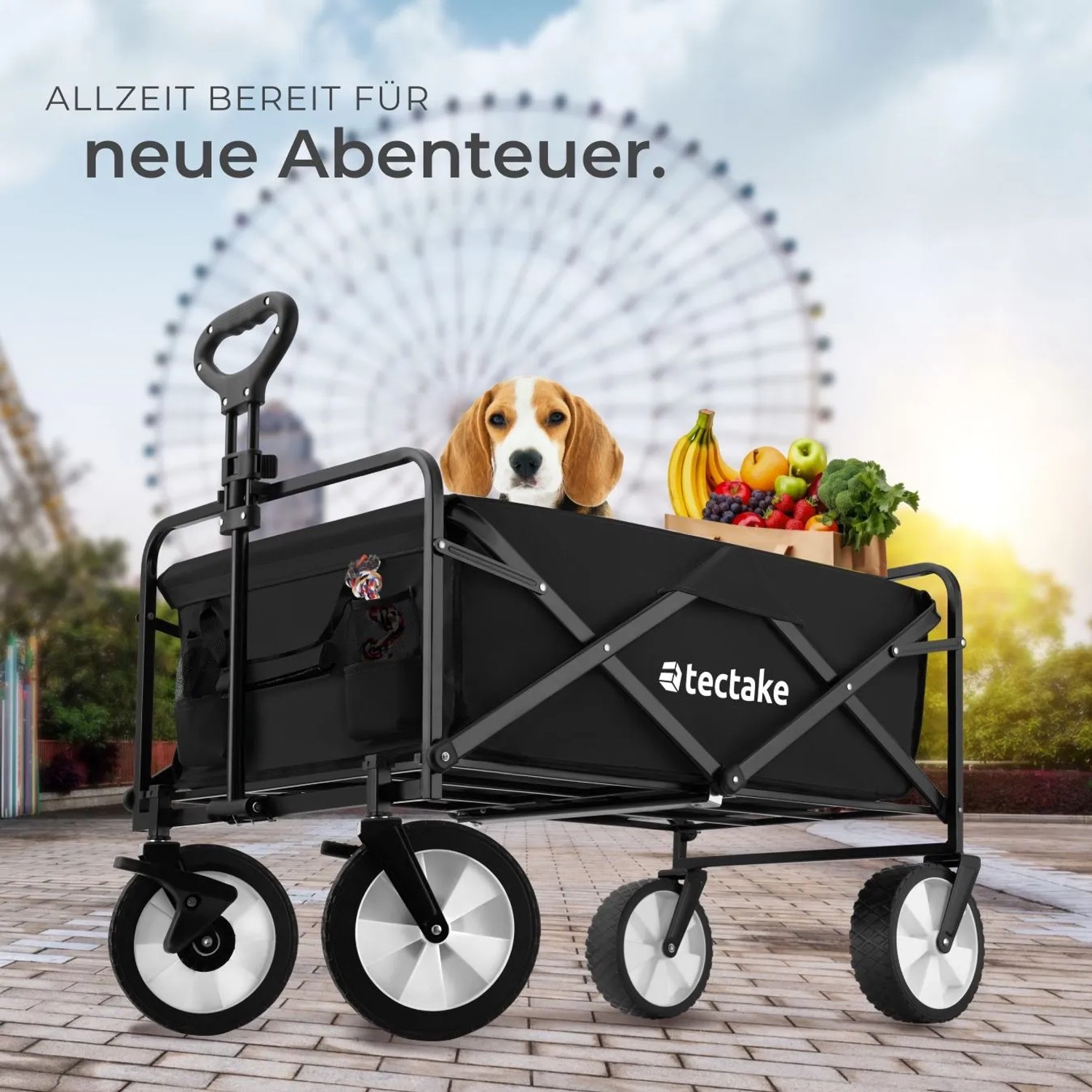 Tectake Bollerwagen Leon Faltbar Mit Bremsen und Gummierten Kunststoffrädern 91 x 53 50 x 101 cm Schwarz_9