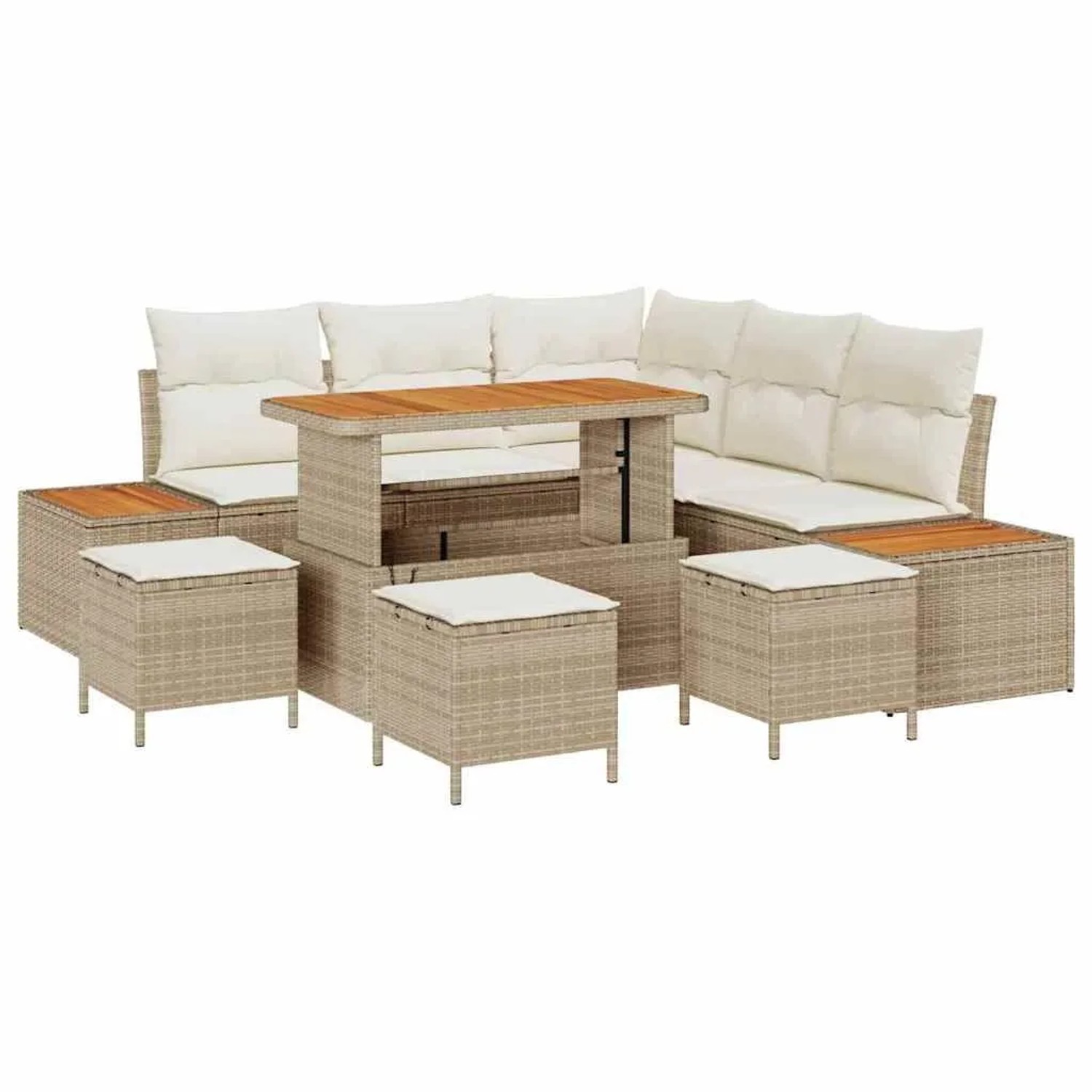 vidaXL Gartensofa-Set mit Kissen mit Speicher 9 Stk Beige Poly Rattan 33648 günstig online kaufen