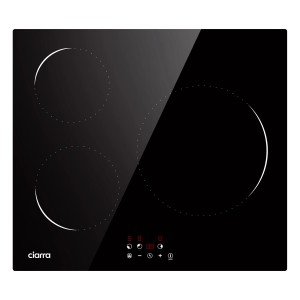 Schwarzes CIARRA Induktionskochfeld 60 cm mit 3 Kochzonen und Touch-Bedienfeld.