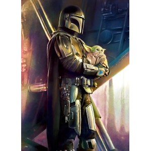 Komar Vliesfototapete Mandalorian Savior mit Mandalorianer und Baby Yoda.