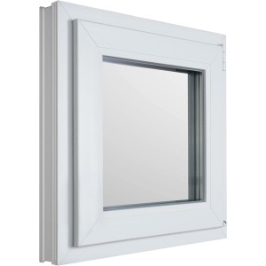 Weißes KM Meeth Kunststofffenster CL7, 90x90 cm, DIN rechts, 3-fach Verglasung.