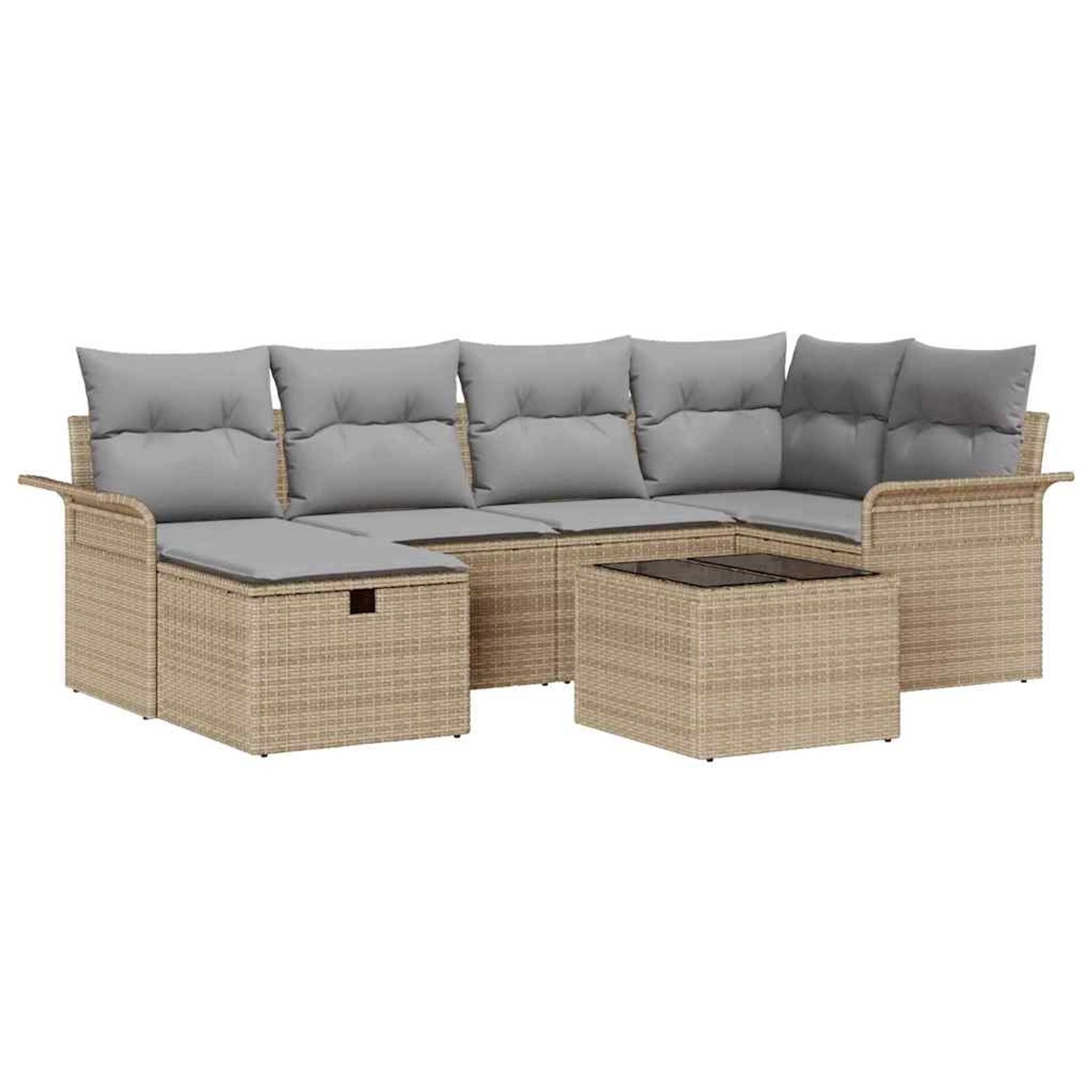 vidaXL Garten-Sofa-Set mit Kissen mit Speicher 7-Tlg Beige Poly Rattan 3360 günstig online kaufen