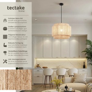 Hängende Tectake Lampe im Boho-Stil mit Jutefaser-Schirm, 46x46x32 cm.