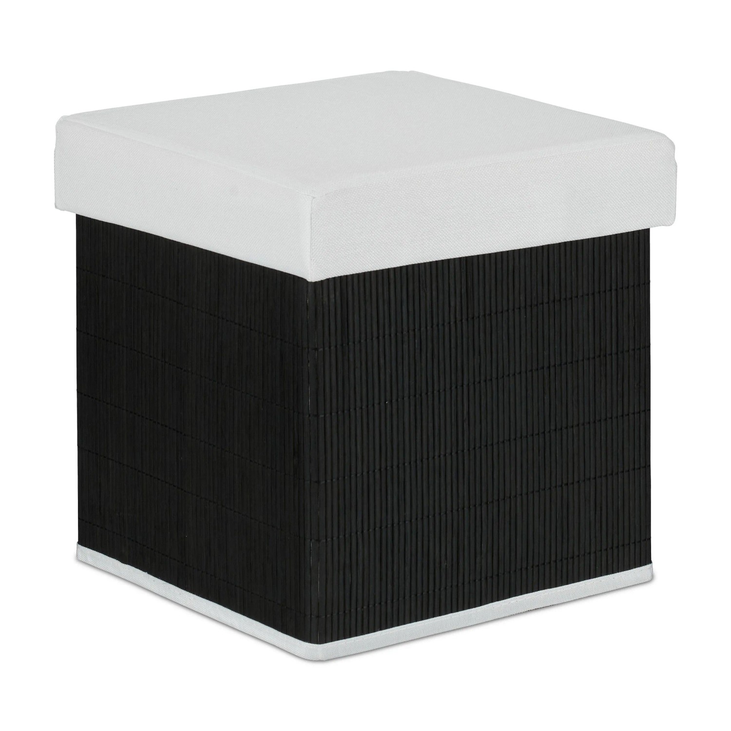 Relaxdays Sitzhocker mit Stauraum Bambus Polyester MDF Schwarz Weiß Faltbar Gepolstert 35 cm x 35 cm x 35 cm 2,5 kg