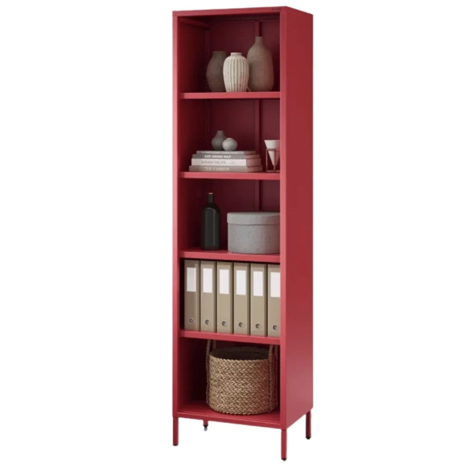 JAN NOWAK Bücherregal Metall MARIO 5 Ebenen 180 x 50 x 35 cm Rot