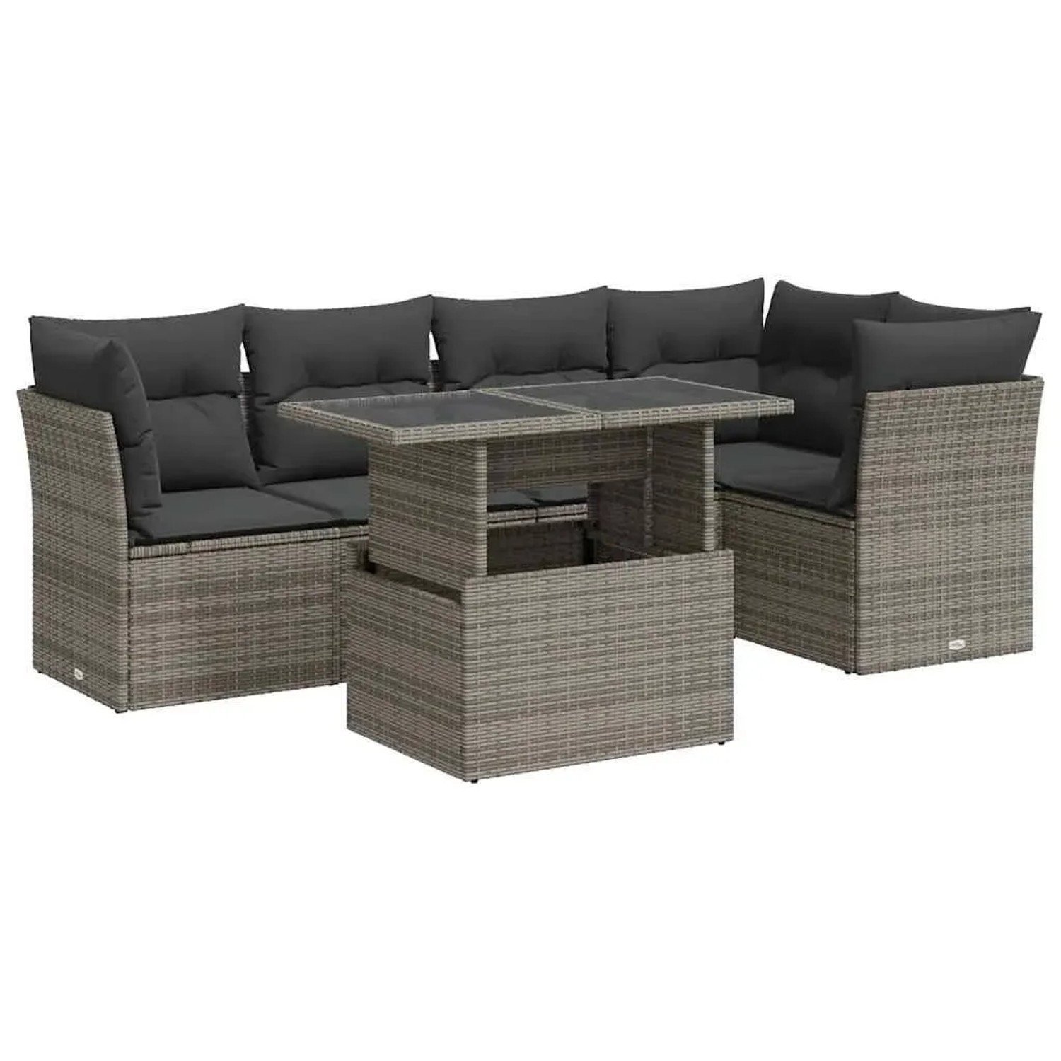 vidaXL 6-Tlg Garten-Sofagarnitur mit Kissen Grau Poly Rattan 3326161