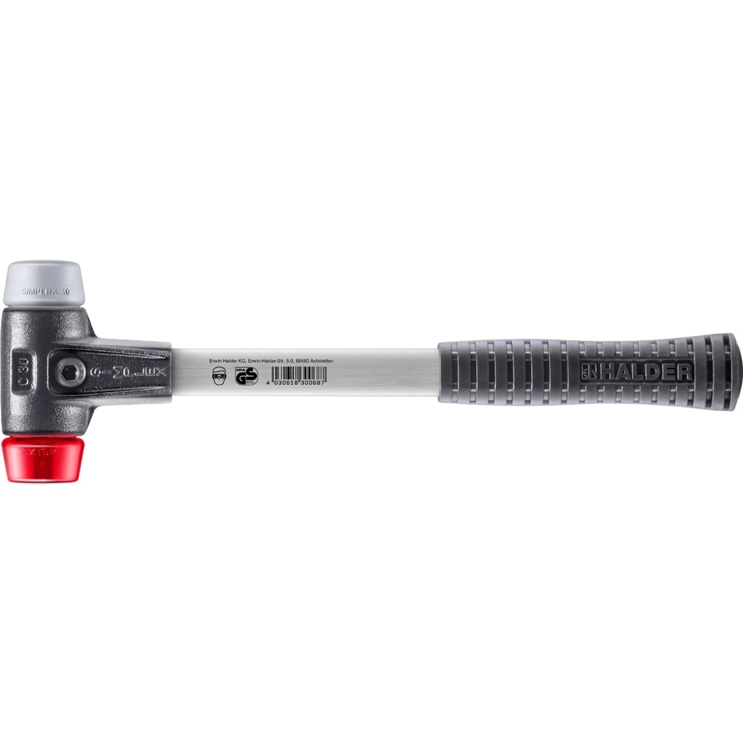 Halder Simplex Schonhammer Ø 30 mm TPE-mid Grau   Plastik Rot mit Verstärkt günstig online kaufen