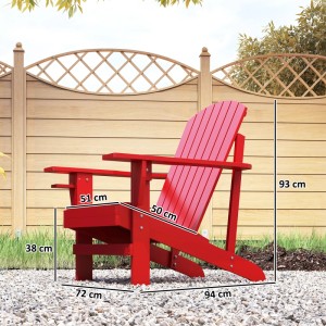 Roter Outsunny Adirondack Gartenstuhl aus Tannenholz mit breiten Armlehnen.