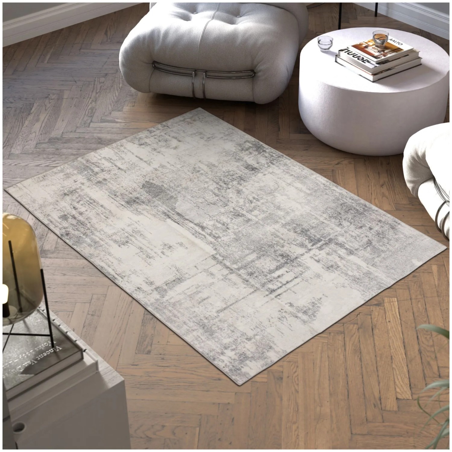 Tectake Vintage Designer Teppich Nadira Verschiedene Größen Abstraktes  Verwaschenes Muster 120 x 170 cm 170 x 120 x 0 60 cm Beige Grau
