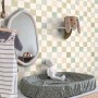 ESTAhome Tapete mit Karomuster in Beige, Blau und Grün im Kinderzimmer.