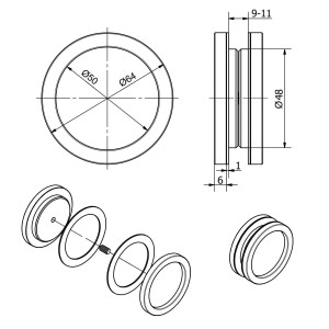 SOTECH 1 Paar Schiebetürgriff RANA Ø64 mm Edelstahl Gebürstet für Glastüren