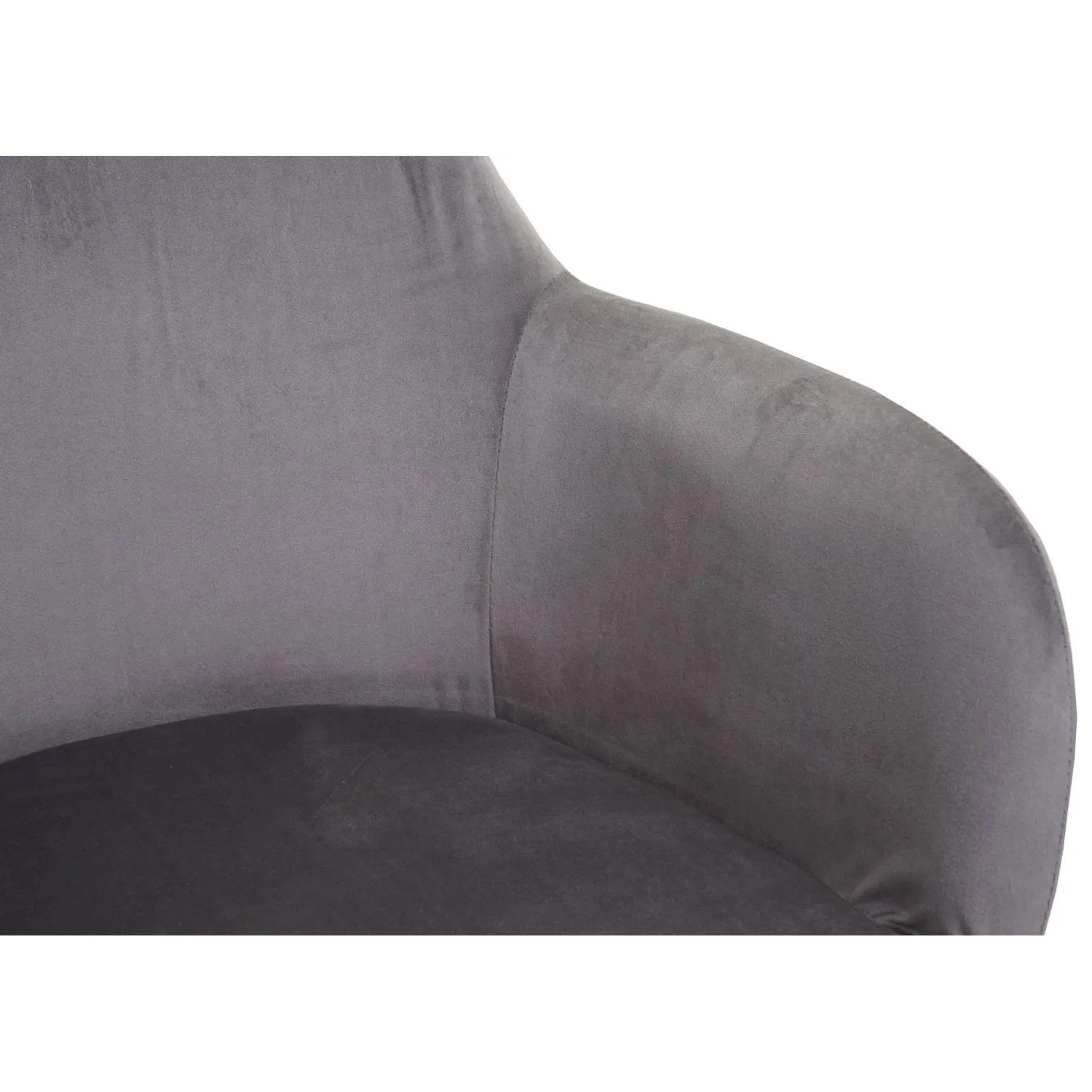 Detailansicht: Grauer Samt Esszimmerstuhl aus dem 6er-Set mit goldenen Beinen.