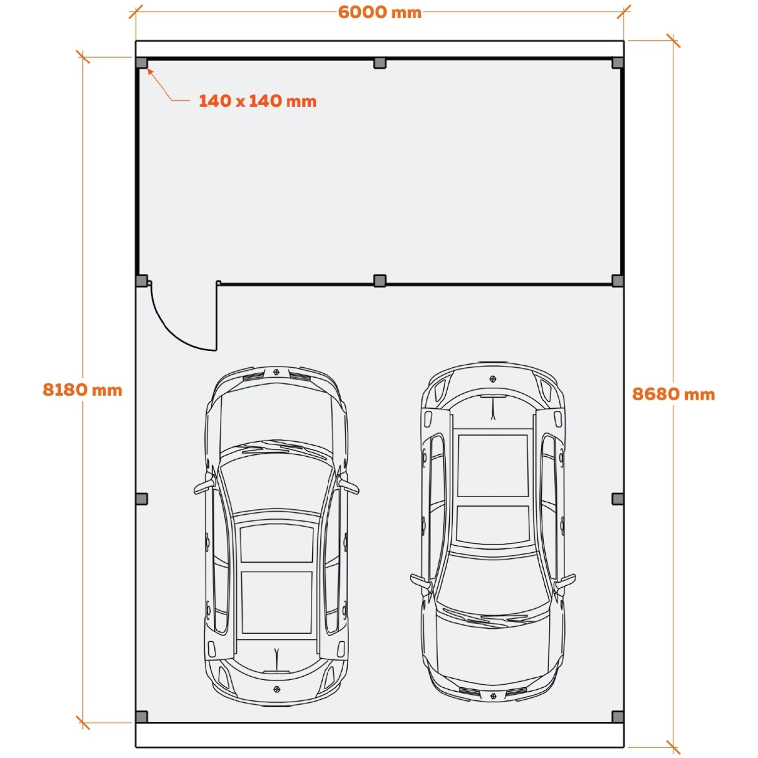 Grundriss Holzbrüder Doppelcarport Ralf mit Geräteraum: Maße, Aufteilung, Stellplätze für zwei Autos.
