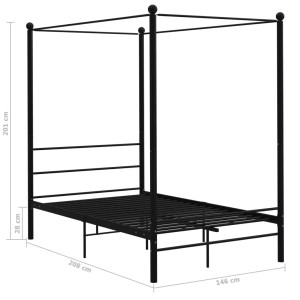 Schwarzes Metall Himmelbett, 140x200 cm, ideal für Schlafzimmer mit zusätzliche Privatsphäre.