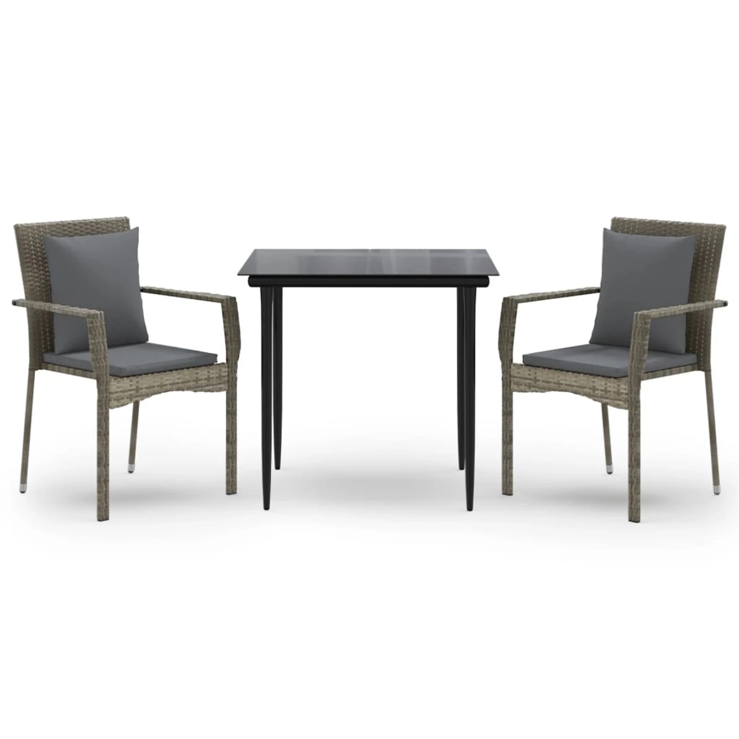 vidaXL 3-Tlg Garten-Essgruppe mit Kissen Schwarz und Grau Poly Rattan 3185101