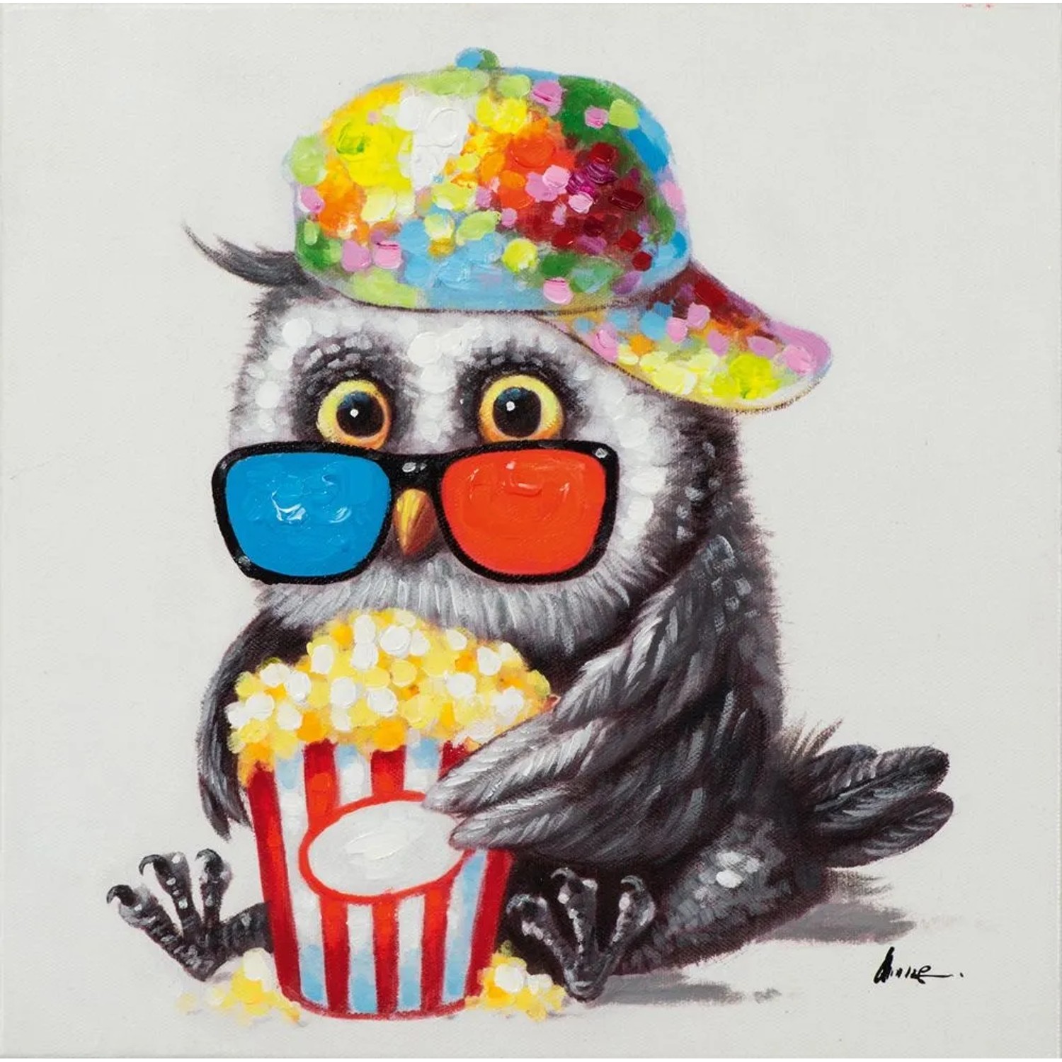 Art Universe Leinwandbild Vögelchen mit Porncorn 40 x 40 cm