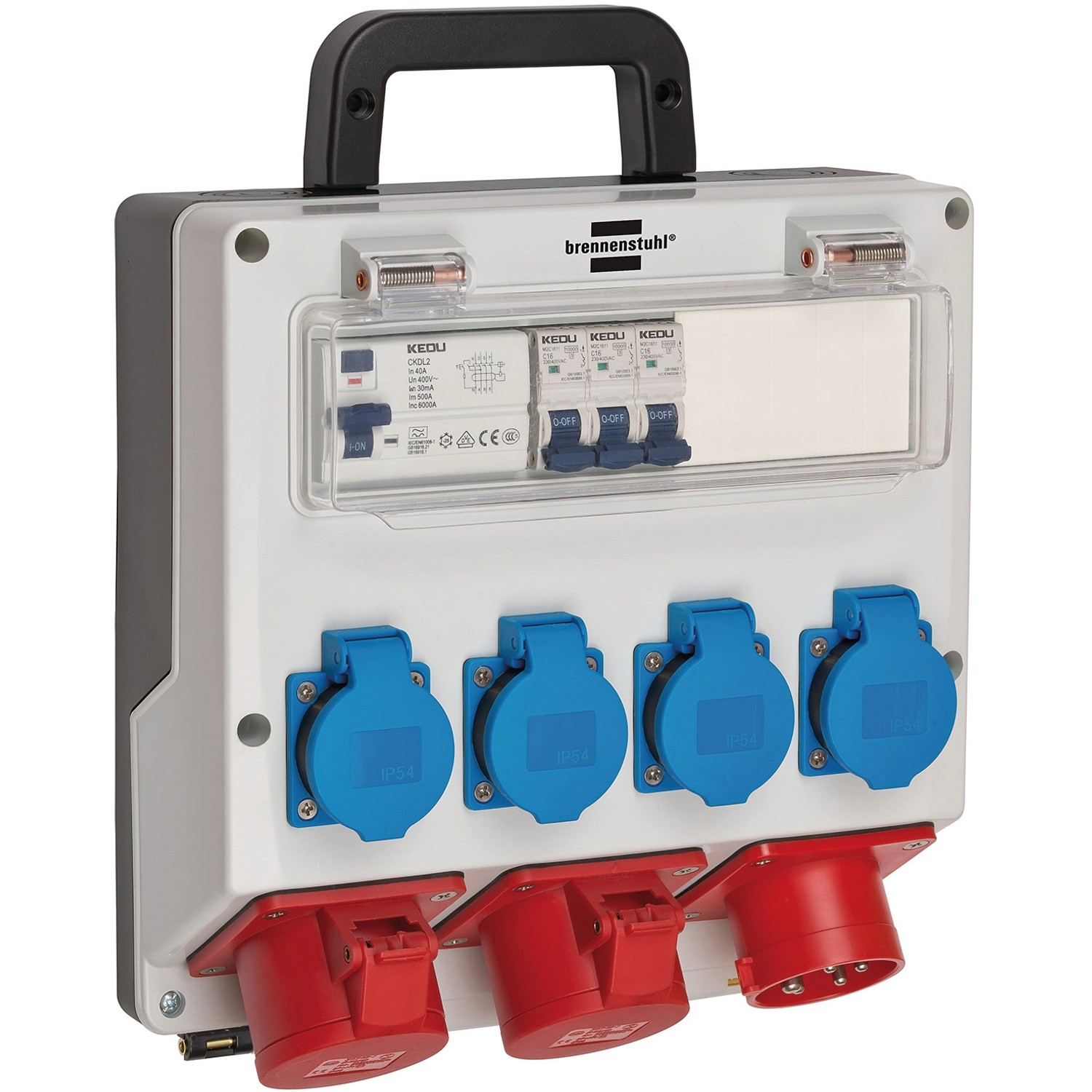 Brennenstuhl WandBaustromverteiler CEE IP 44 16 A Lichtgrau mit FI