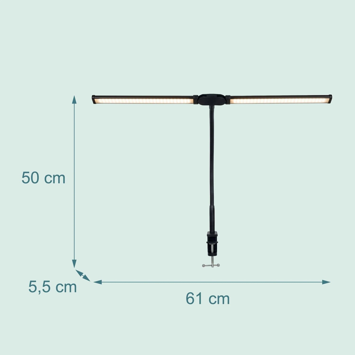 Relaxdays Schreibtischlampe Metall Schwarz Klemmbar LED 50 cm x 61 cm x 5,5 cm_4