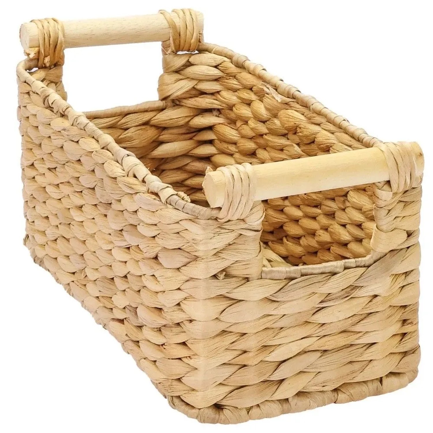 HMF 37279-30CM Aufbewahrungskorb Badezimmer Korb Geflochten Wasserhyazinthe Holzgriffen 30 x 15 x 13 cm