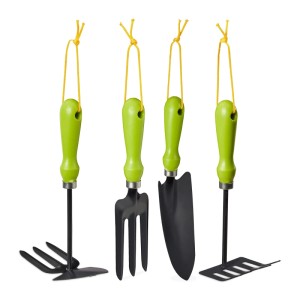 Relaxdays Gartenwerkzeug Set Eisen Kunststoff Vierteilig Mit Aufhängung 27,5 cm x 8 cm x 3,5 cm 460 g