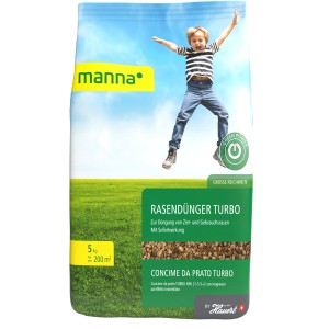 Manna Rasendünger Turbo 5 kg für Zier- und Gebrauchsrasen. Mit Sofortwirkung für einen dichten, grünen Rasen.