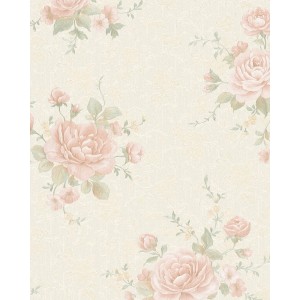 Marburg Vliestapete Floral Rosen Beige-Pearl, florales Muster mit Rosen auf beigem Grund.