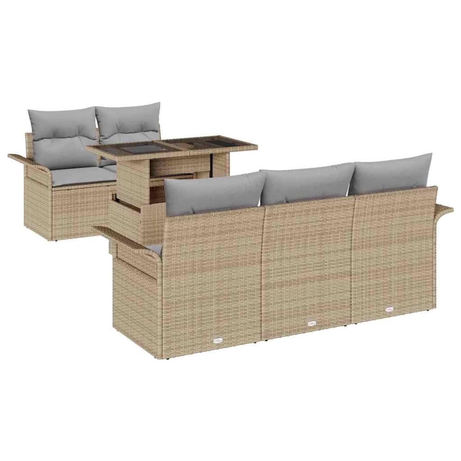 vidaXL Garten-Sofa-Set mit Kissen mit Speicher 6-Tlg Beige Poly Rattan 3356 günstig online kaufen